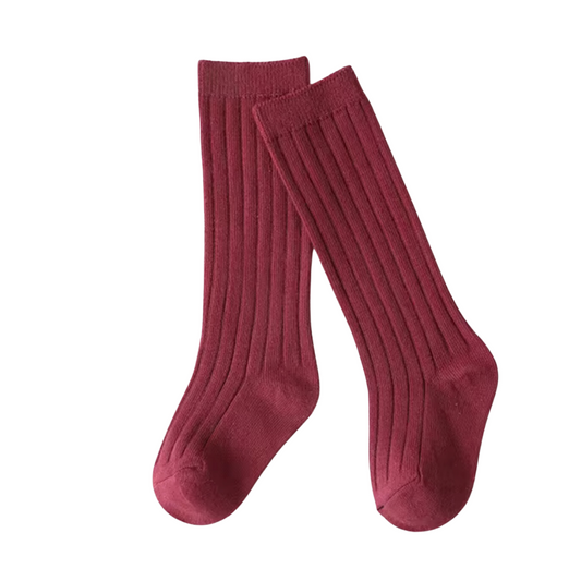 Classic Ribbed Knee Socks (Rosewood)