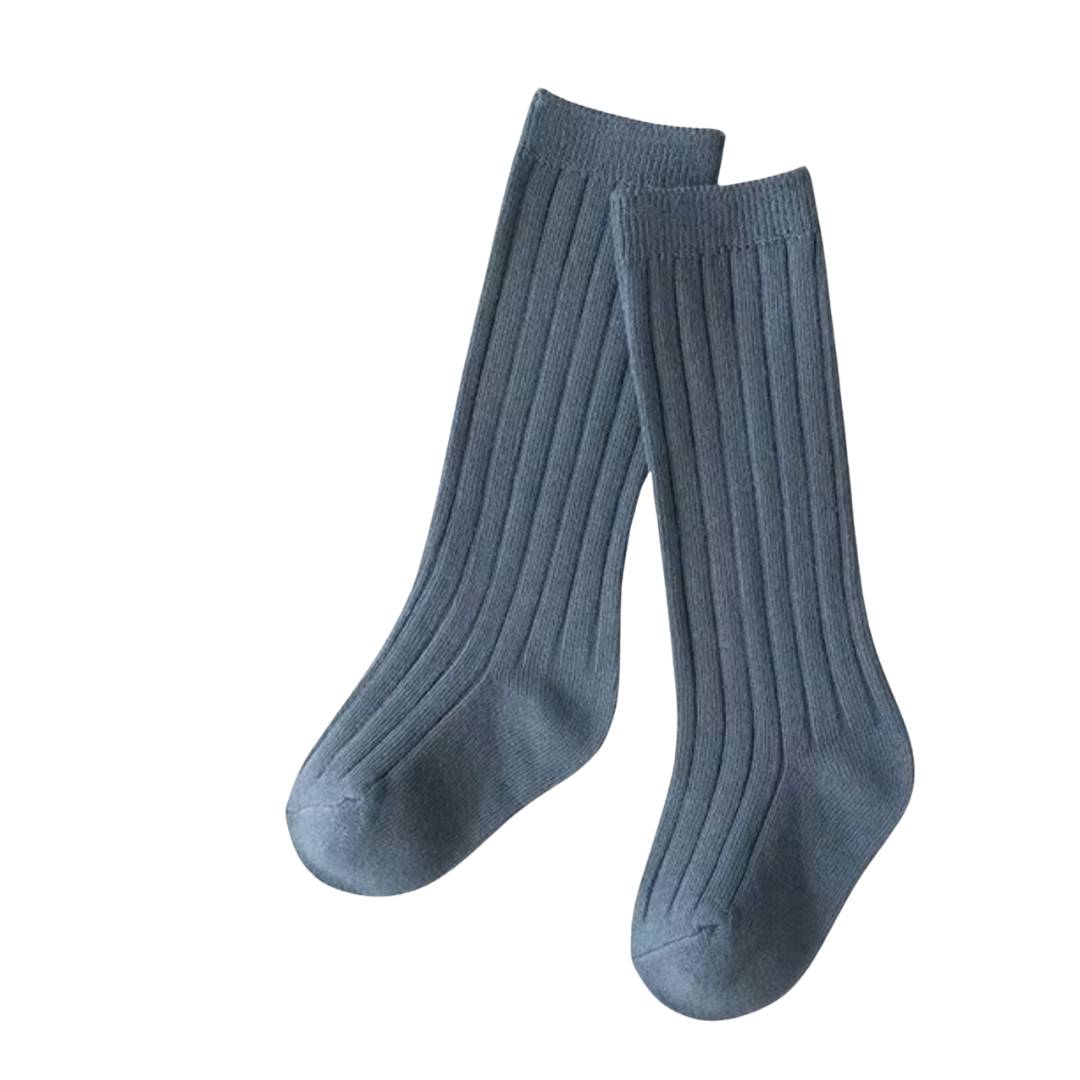 Classic Ribbed Knee Socks (Slate Blue)