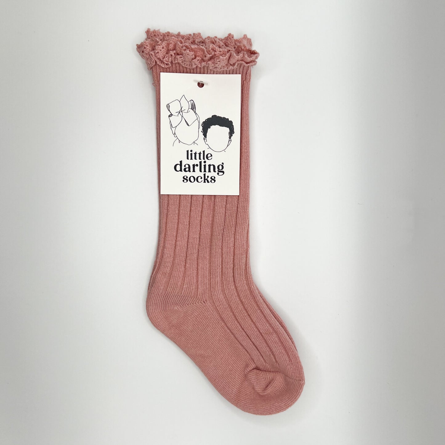 Ruffle Ribbed Knee Socks (Dusty Rose)