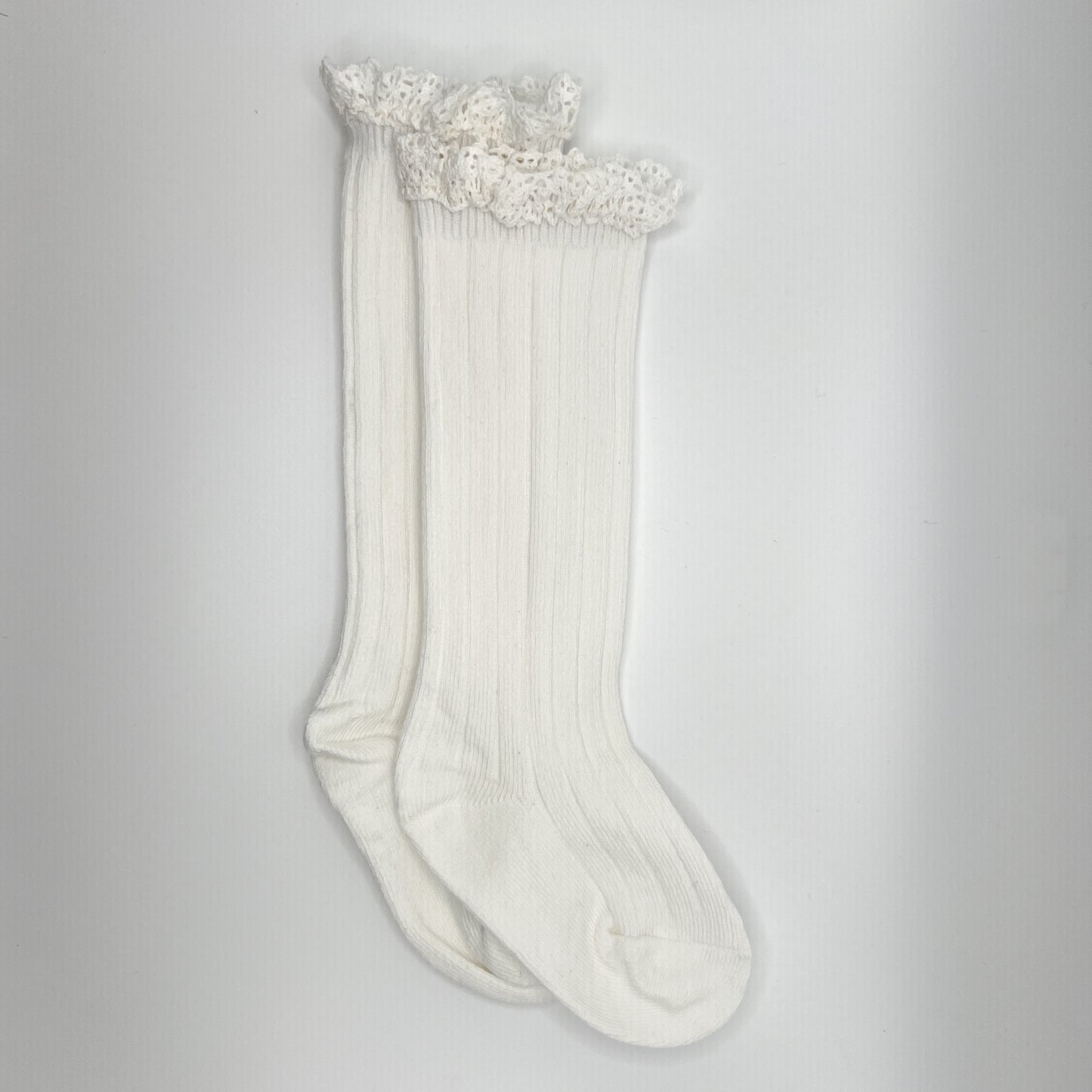 Ruffle Ribbed Knee Socks (White)