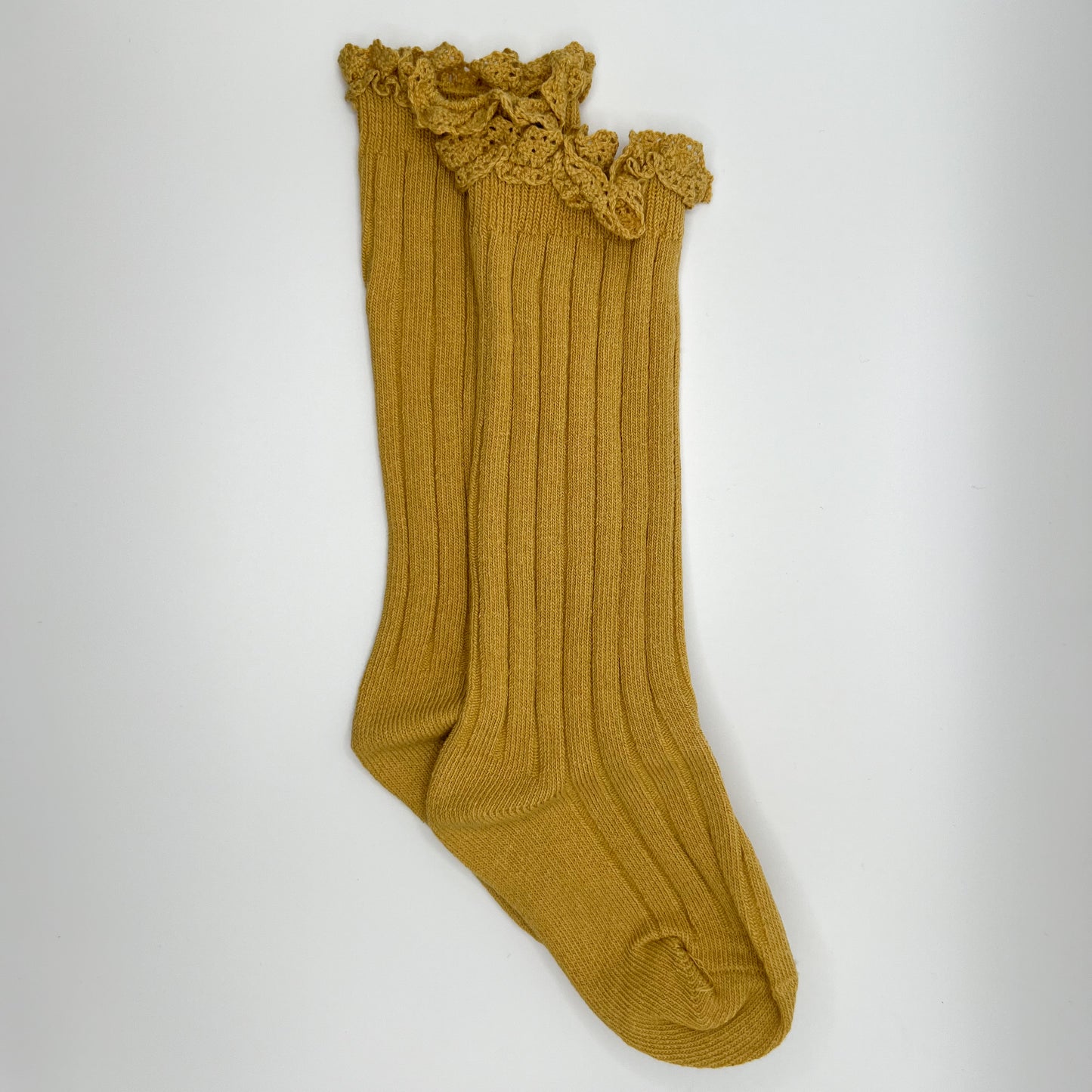 Ruffle Ribbed Knee Socks (Mustard)